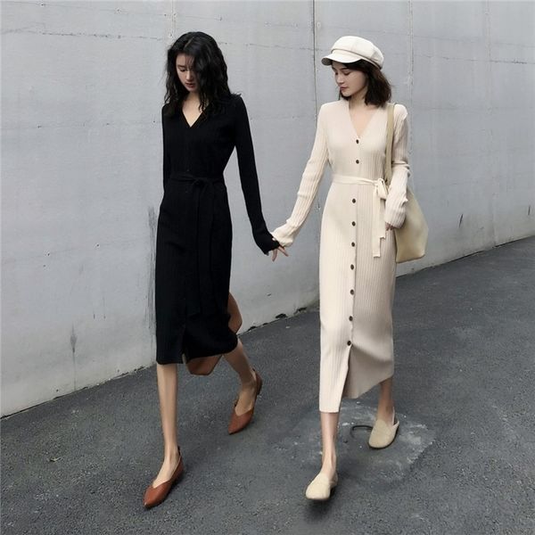 

lgozs autumn 2020 new women's jk3am skirt with bottomfrench style dressnational dress j dress long sleeve breastedknitted versatile min, White;black