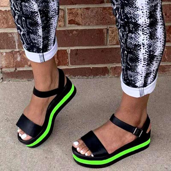 

ladies flat platform summer sandals mixed colors wedges sandals women leisure light beach shoes rome woman big size43 shoes, Black