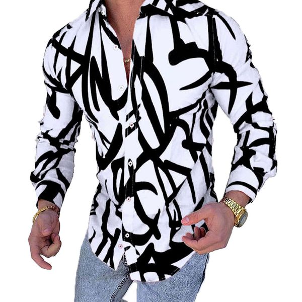 

men's casual shirts printed long-sleeved shirt streetwear turn-down collar button luxury shirt for men graduation club party 2022 sprin, White;black