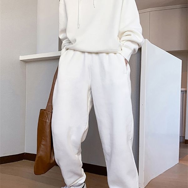 

wixra womens basic cotton sweatshirts sets early spring hoodies+ elastic waist pants casual suits street wear 220315, White