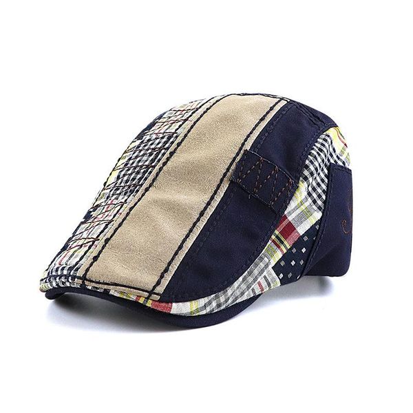 

fashion men women beret patchwork striped visor cap casual hat cotton for spring autumn, Blue;gray