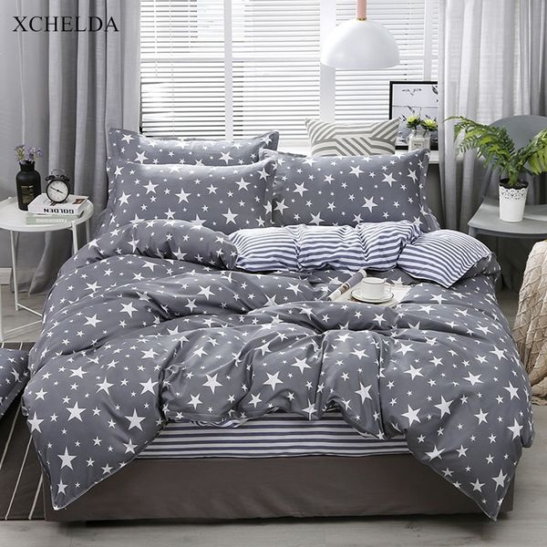 Bedding Set Family Double Rainha Rei Cinza Estrelas Estrelas Estrelas ColcheSpread Teen Single Cama Parte Fronha 4 Pcs Duvet Cobertura Set 20127