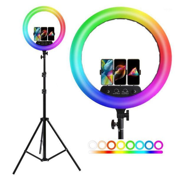 

flash heads 14inch led rgb ring light remote control camera phone pography large lamp with 200cm tripod for shooting makeup video studio1