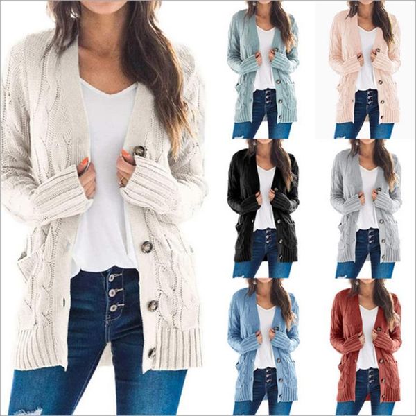 

women cardigan knit sweater button pocket long sleeve womens loose autumn winter coats 16 solid colors knitted, White;black
