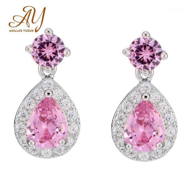 

anillos yuzuk luxury water drop pink crystal zircon stone drop earrings fashion 925 silver earrings vintage double1, Golden;silver