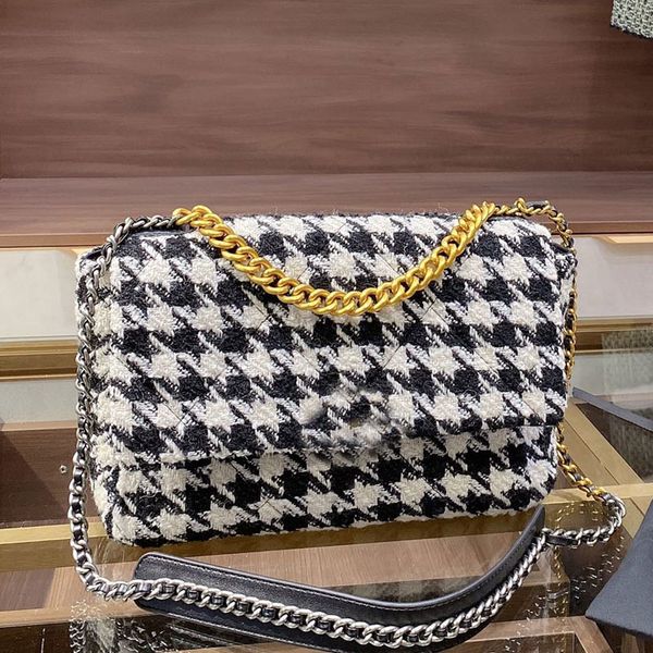 

tweed new bag quality lady with cc high shoulder women purse handbag check wallet crossbody multicolour chain guqww, Red;black