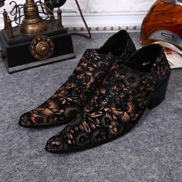 

christia bella new fashion big size pointed toe man highten derby shoes printing genuine leather male party dress oxfords shoes, Black