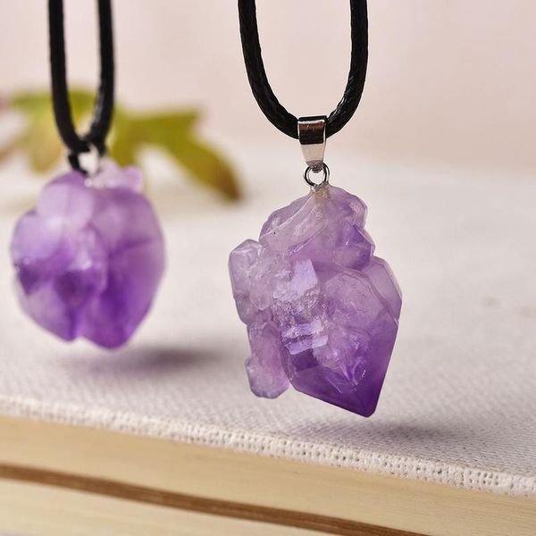 

1pc fashion simple amethyst pendant natural quartz stone raw crystals for men women jewelry purple reiki mineral speci qyllxl, Black