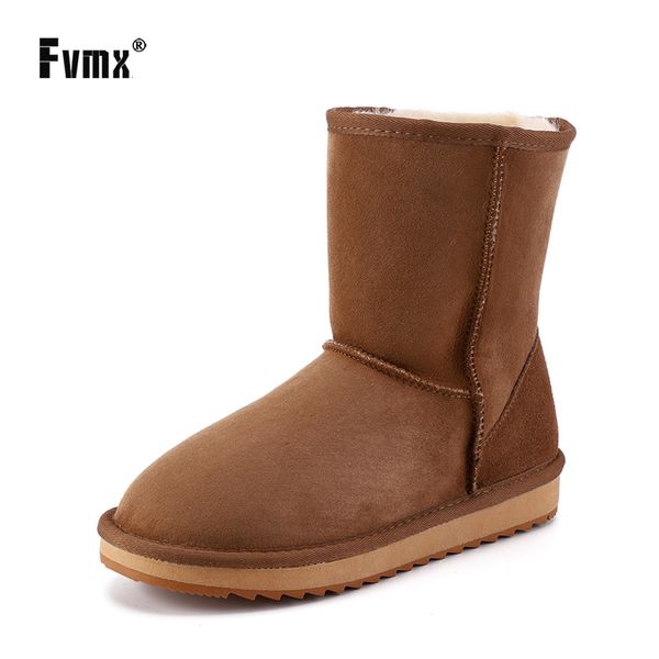 

fvmx new fashion real sheepskin leather snow boots for women shearling fur wool lined winter shoes flats large size 201020, Black