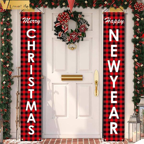 

merry banner non-woven fabrics new year 2020 christmas decoration for home christmas ornaments buffalo plaid