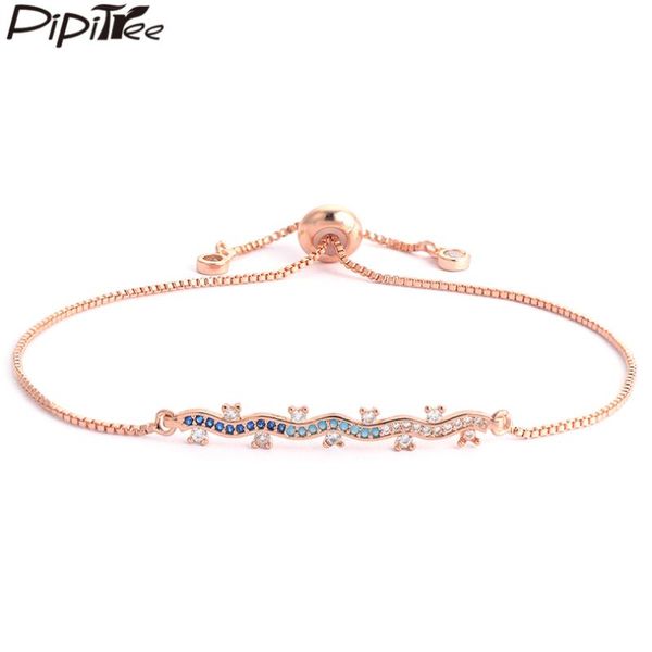 

charm bracelets pipitree wave long stick box chain bracelet for women luxury micro paved cubic zircon jewelry pulsera de mujer, Golden;silver