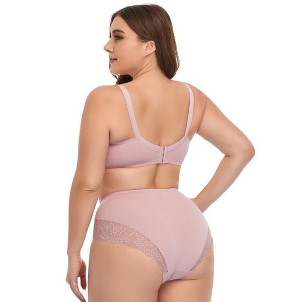 

Plus Size Lace Bras Set D Big Cup Women Ultrathin Underwear Bra and Briefs 6XL Seamless Panties Lingerie Set Femme Pink Black, Bean paste