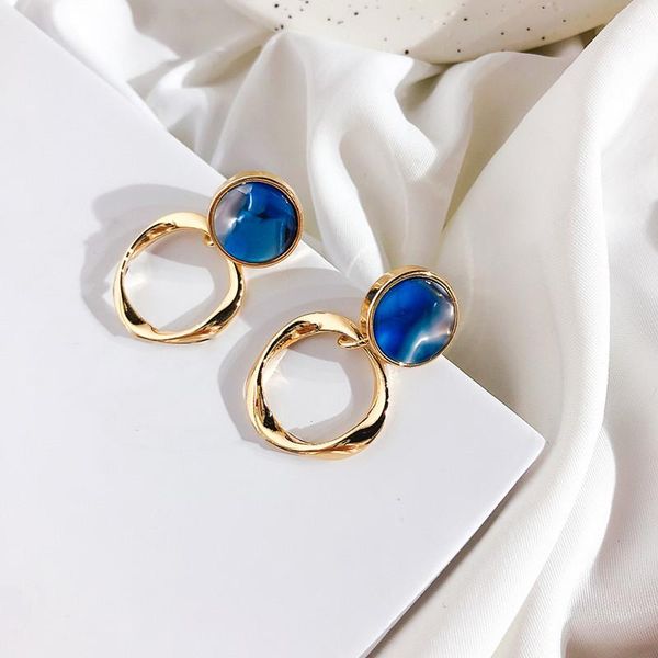 

dominated simple blue shell pattern metal fashionable temperament acrylic round women drop earrings, Silver