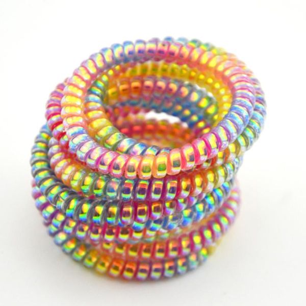 

5см красочные elastic rubber hairband телефонный провод tie веревка группа хвостик аксессуары для волос sqcamq hat7890, Silver