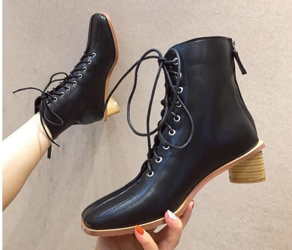 

boots women breathable classic fashion pu lace-up warm shose cancise pumps winter soft and comfortable wedges casual boots1, Black