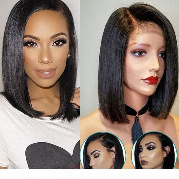 

brazilian wig straight short bob lace front wigs 13x4 lace front human hair wigs pre-plucked with baby hair non-remy, Black;brown