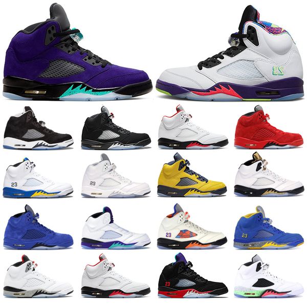 

5s mens basketball shoes jumpman 5 ghost green alternate grape fire red blue suede fresh prince olympic white cement men sports sneakers