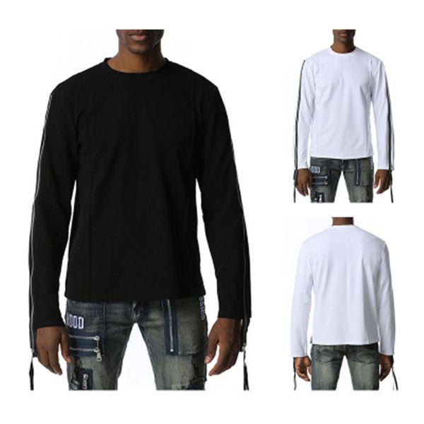 

mens long zipper sweatshirts fashion trend long sleeve hip hop pullover sweatshirts male spring new round neck casual loose, Black