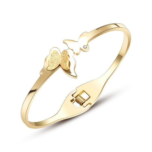 

korean style double layer butterfly bracelets for women men fashion gold color stainless steel bangles friendship jewelry gifts, Black