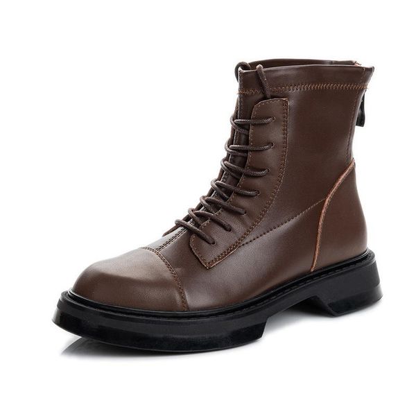 

woman fashion flat heel boots ankle motorcycle autumn zapatos mujer women's boots women casual brand lace-up outdoor, Black