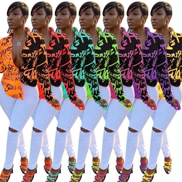 

estenala women letter printed gradient color turn down collar long sleeve blouse spring autumn fashion new trends shirt1, White