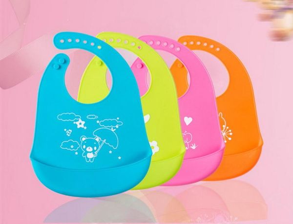 

dhl 200pcs baby bibs waterproof silicone feeding baby newborn cartoon waterproof aprons bibs, Slivery;white