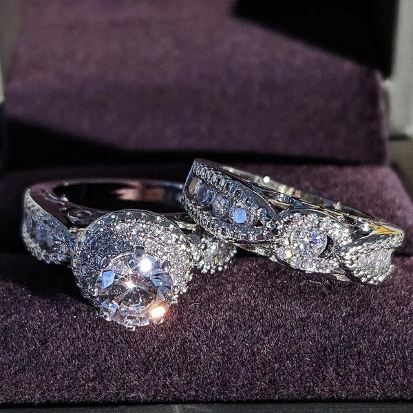 Anelli a grappolo 2021 Set di anelli di nozze in argento sterling 925 di lusso per le donne Regalo di anniversario della signora Goccia Venerdì nero R5080