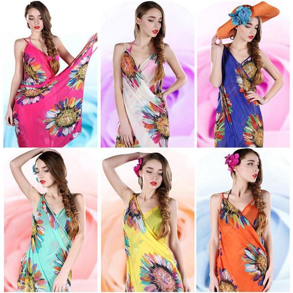

fashion women floral dress bikini cover sunflower print beach dress bohemian sarong beach wrap scarf shawl brace swimwear new, Black;gray