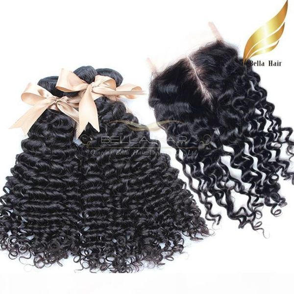 

8a hair bundles with lace closure 4pcs lot natural color brazilian human hair extensions curly bellahair, Black