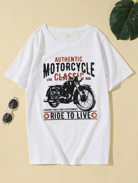 

men 1pc motorcycle & slogan graphic tee j6ve#, White;black