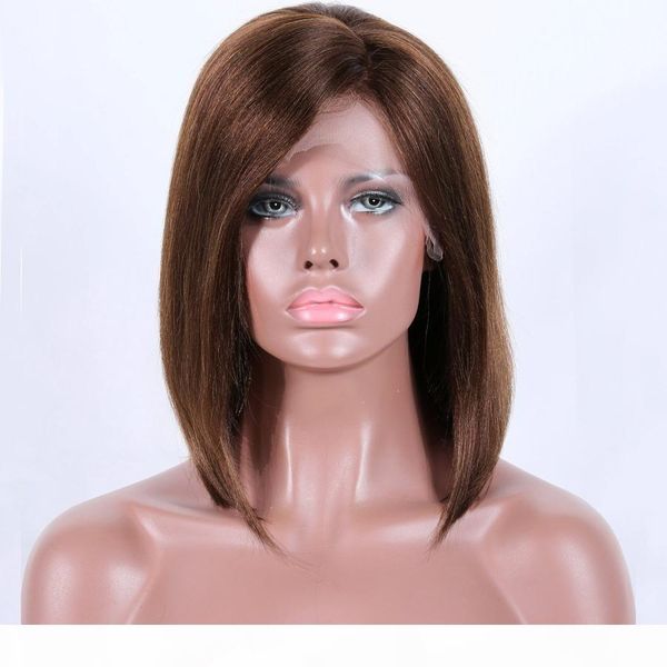 

dark brown human hair bob wigs straight lace front wig short virgin malaysian glueless full lace bob wig with baby hair color #4, Black;brown