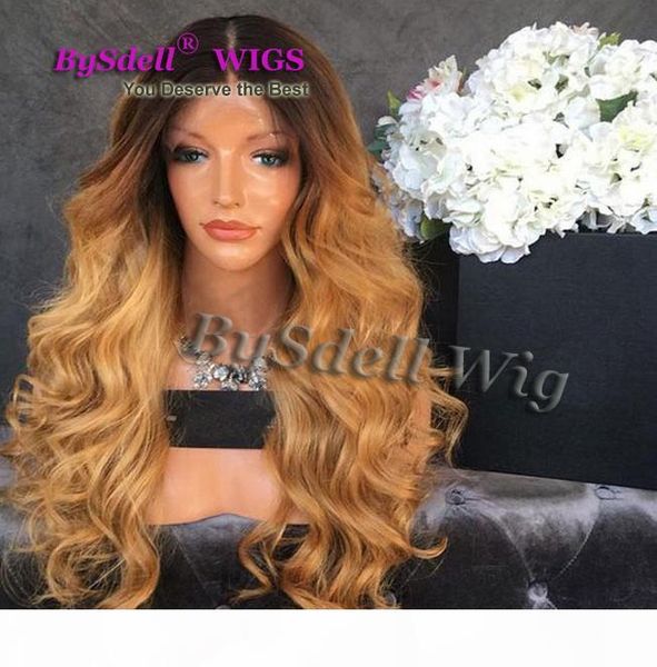 

natural look blonde body wave synthetic lace front wig with dark roots black blonde ombre heat resistant fiber hair women wigs