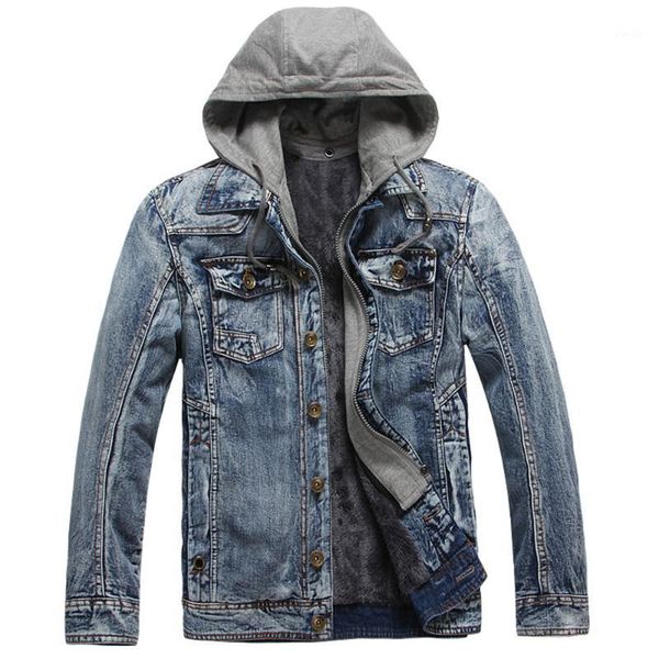 

mens winter thicken warm jean jacket 2019 new men long sleeve hooded plush denim coats casual slim fit streetwear hip hop jacket1, Black;brown