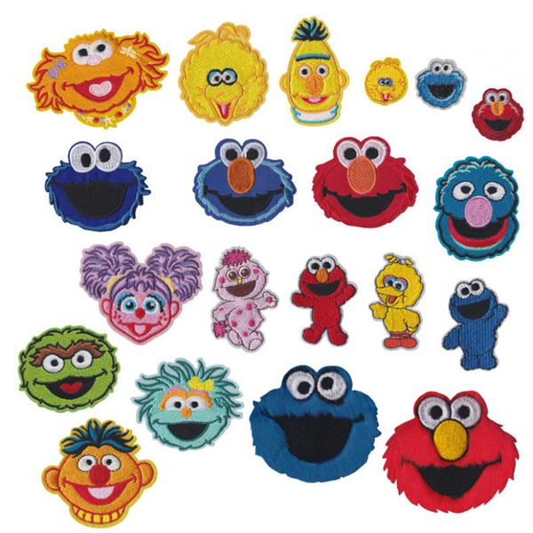 

anime sesame street patch cookie monster elmo big bird cartoon ironing embroidered patches for kids clothes
