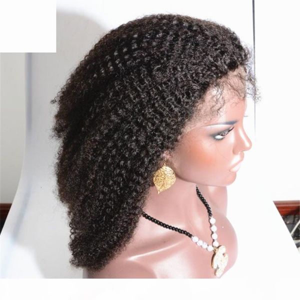 

malaysian brazilian mongolian human hair tiny afro kinky curly wigs human hair full lace front wig for black women in stock, Black;brown