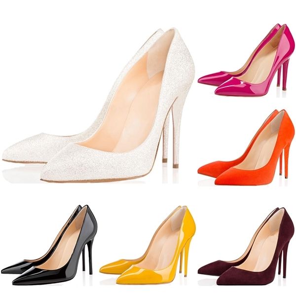 

female lotus root starch thin heel pumps women stiletto pointed toe dress party wedding club 8cm 10cm 12cm patent leather high heels, Black