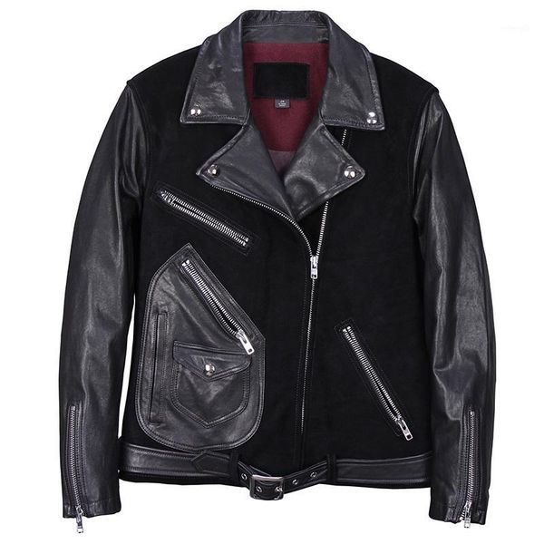 

2020 black men slim fit motorcycle jacket large size xxxxl genuine cowhide russian autumn biker's leather coat1