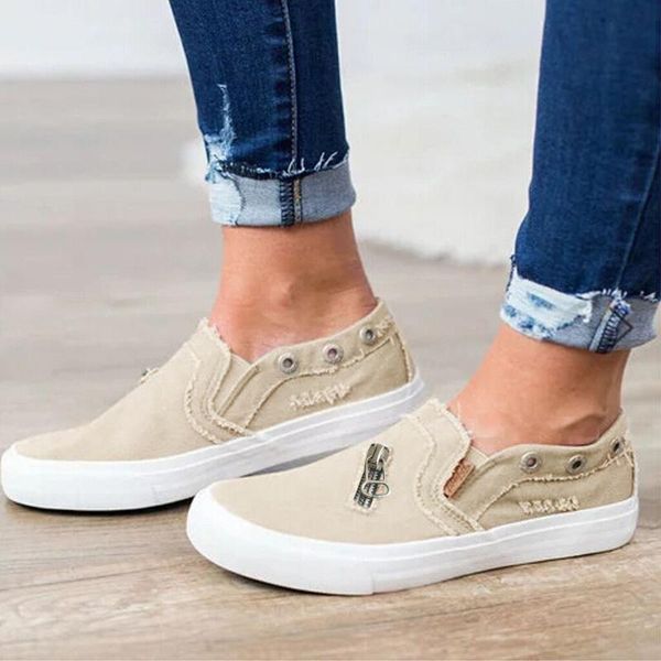

dress shoes women plus size vulcanized canvas ladies zipper casual fashion slip on single, Black