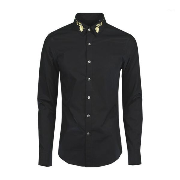 

new arrival fashion style embroidered long sleeved men shirt square collar casual mens 100%cotton plus size -4xl1, White;black