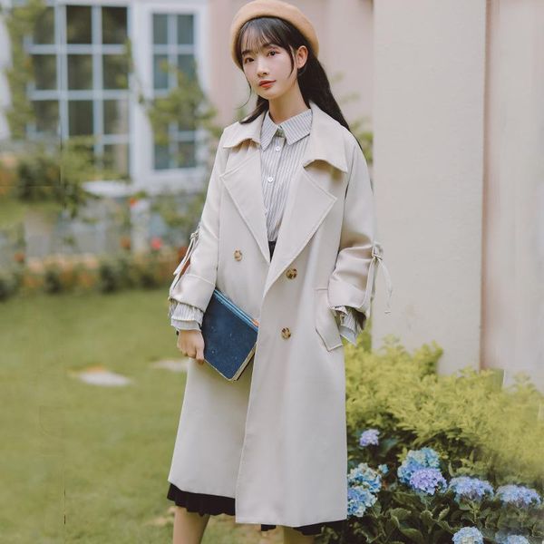 

quality ancient ways of new fund of 2021 autumn winters long windbreaker whom add wool warm sweet pure color long coat, Tan;black