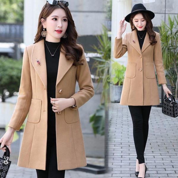 

long-sleeved woolen coat women's korean long wool jacket winter new women long coat female wool women & blends jacket1, Black