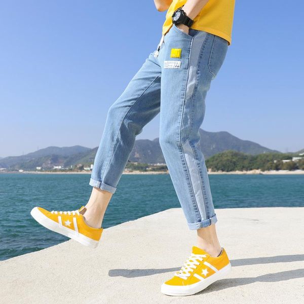 

2020 new casual men's loose straight tube perforated jeans fashion men's assorted harem capris, Blue