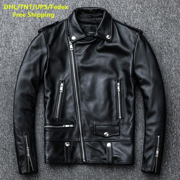 

dhl 2020 men's genuine leather jacket motorcycle rider large size sheep leather jacket spring autumn vintage coat, Black