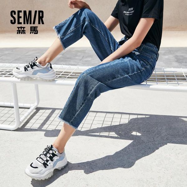 

women's jeans semir women slim trend daddy-pants 2021 high waist loose small tapered pants woman demin, Blue