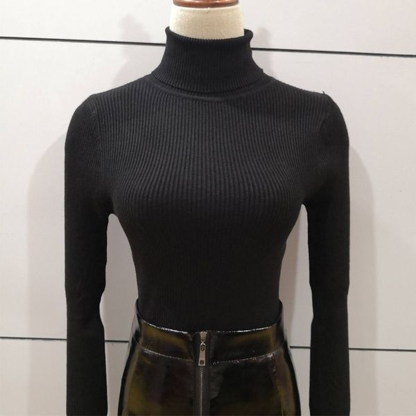 

solid long sweater women autumn slim pullovers jumpers turtleneck kniited casual thick female sweaters invierno mujer t200614, White;black