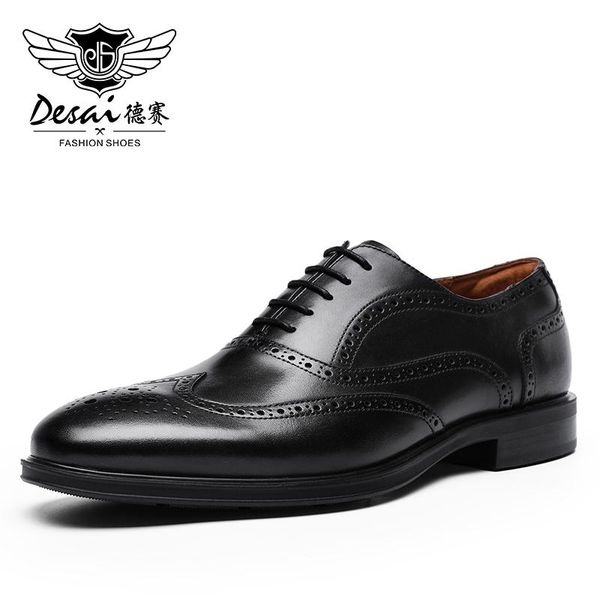 

desai men shoes genuine leather cowhide lining black brown fashion formal business dress oxford laces up shoes 2020