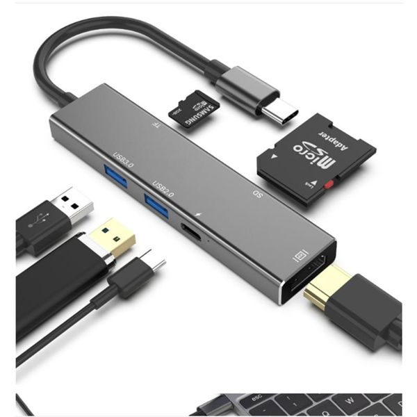 

usb 3.0 6-в-1 типа с usb c для профи hdmi tf sd кард-ридер hub док-станции 4k для pro / air 2020/2020