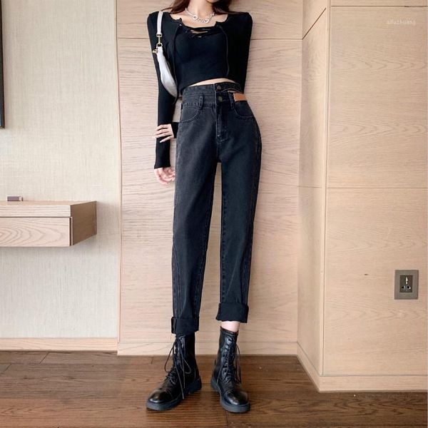 

women fashion high waist hollow out denim jeans autumn winter female casual straight pants chic girls streetwear trousers1, Blue