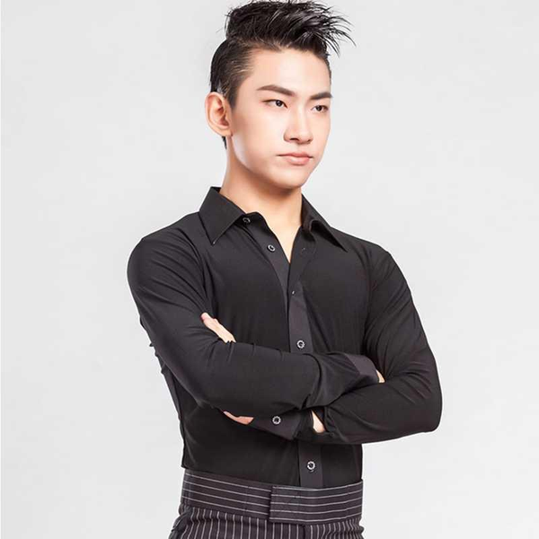 

men's ballroom latin dance clothes white button shirt long sleeve national standard waltz dance adults formal costume s-3xl1, Black;red