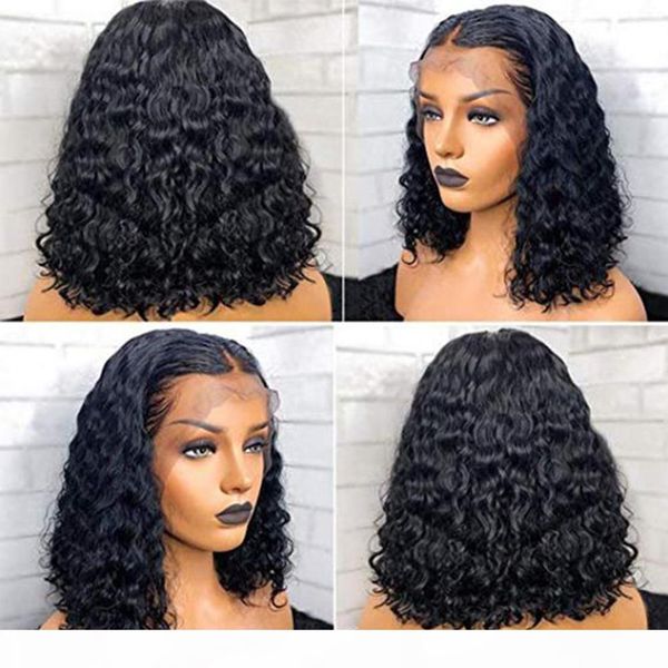 

short lace frontal bob wig water wave lace front human hair wigs for women malaysian remy hair 13x4 lace human hair wigs 150%, Black;brown